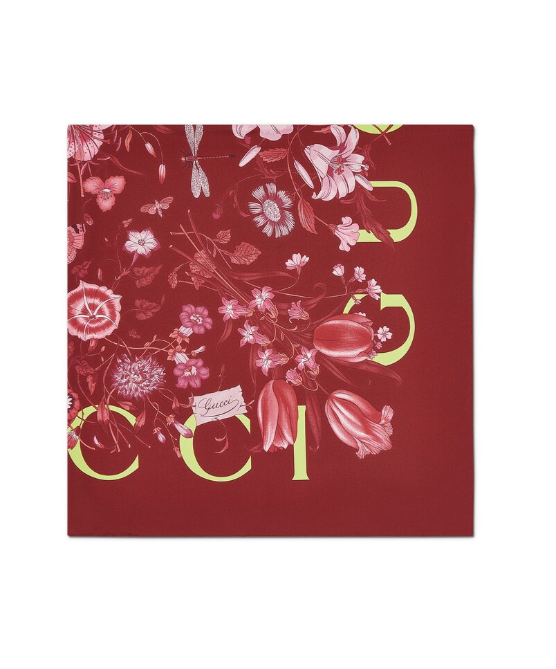 Gucci Printed Silk Twill Carré In Burgundy