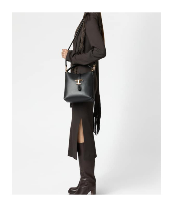 Tod's T Timeless Bucket Bag In Leather Mini In Black