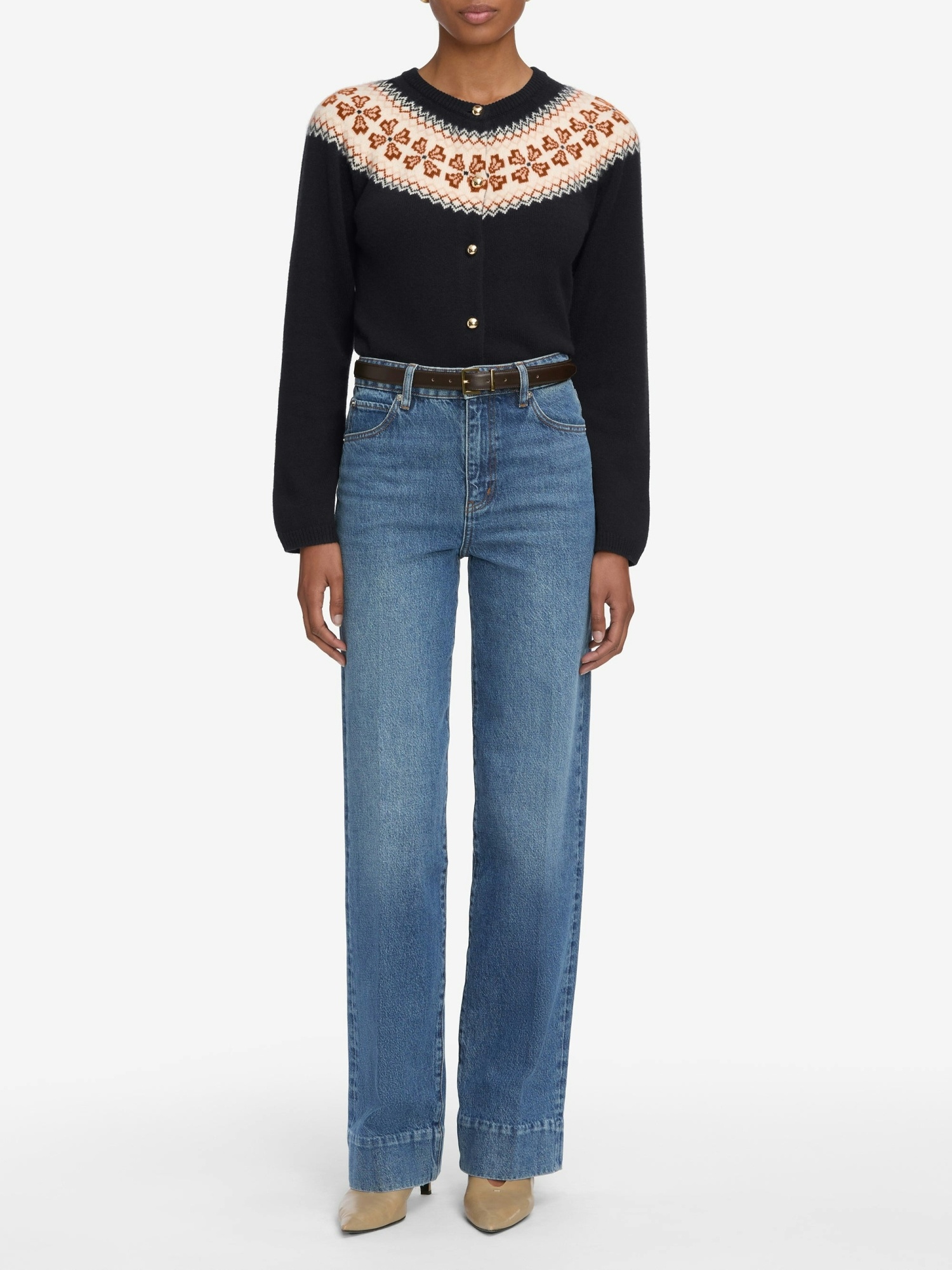 Frame Button-front Cardigan In Black