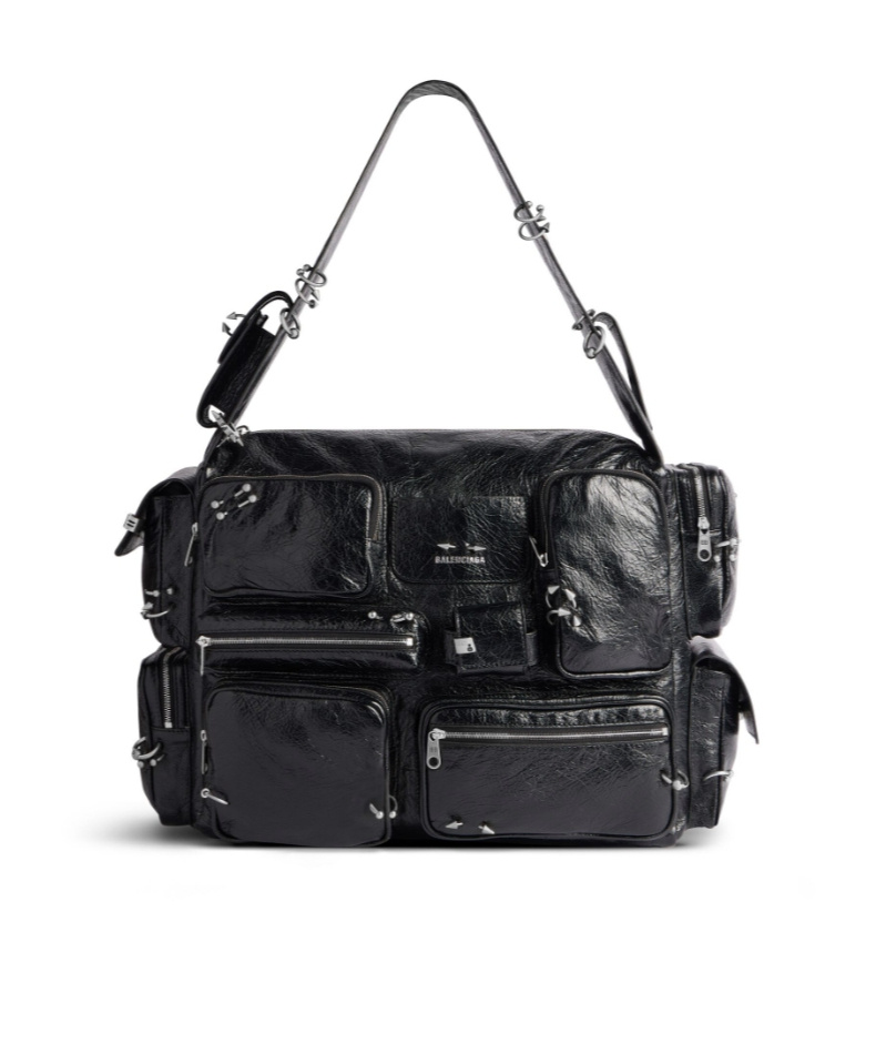 Balenciaga Superbusy Pierced Large Shoulder Bag In Black