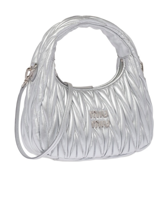 Miu Miu Lamb Leather Quilted Shoulder Bag In Gray