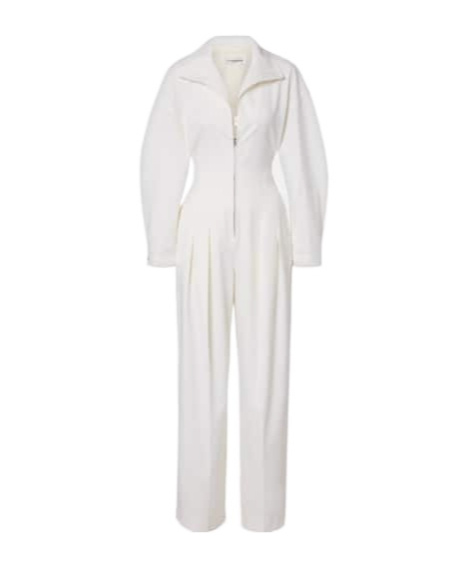 Victoria Beckham Tab Detail Wool-blend Jumpsuit In White