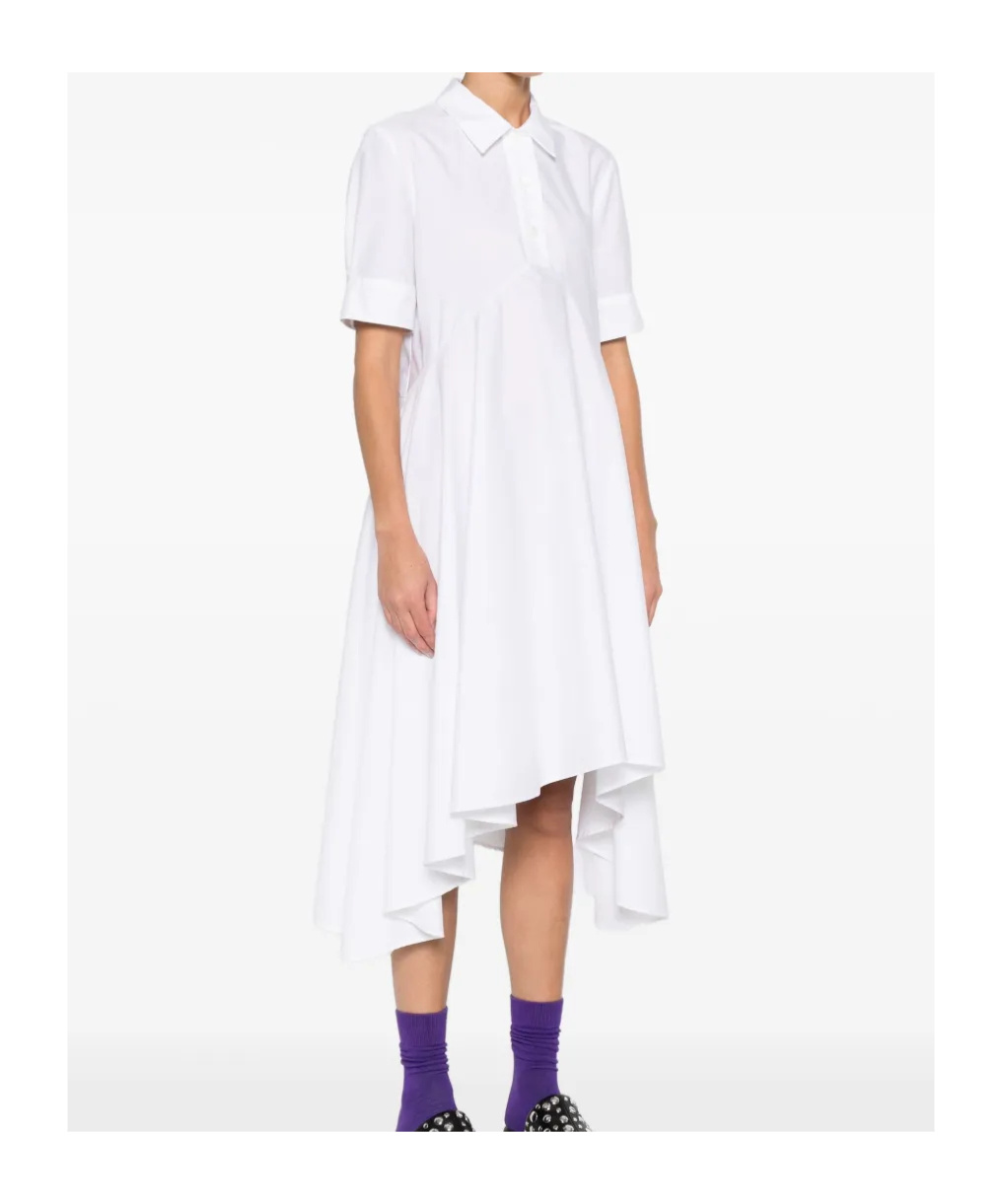 Marni Asymmetrical Cotton Dress Featuring Gathered Detail In White