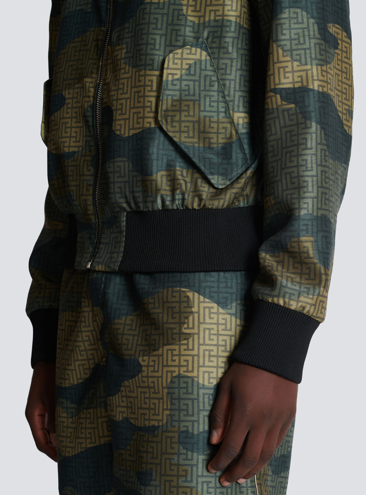 Balmain Monogram Camouflage-print Bomber Jacket In Gray