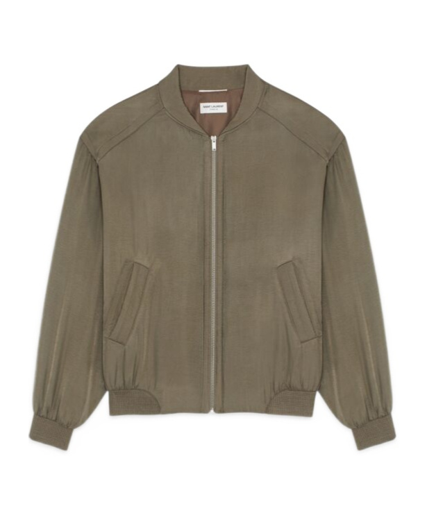 Saint Laurent Zipped Bomber Jacket In Green