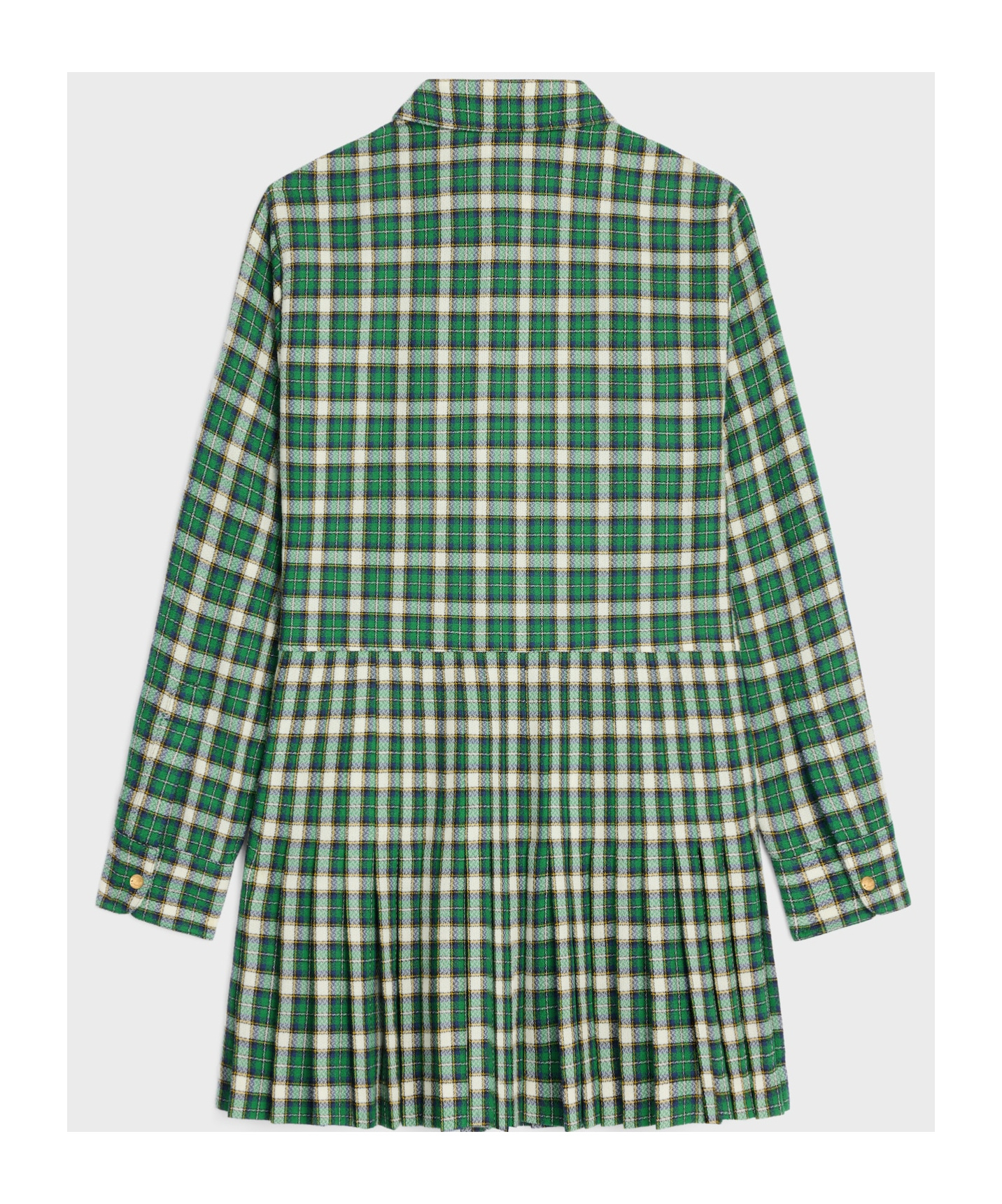 Celine Mini Shirt Dress In Check Wool Natté In Green
