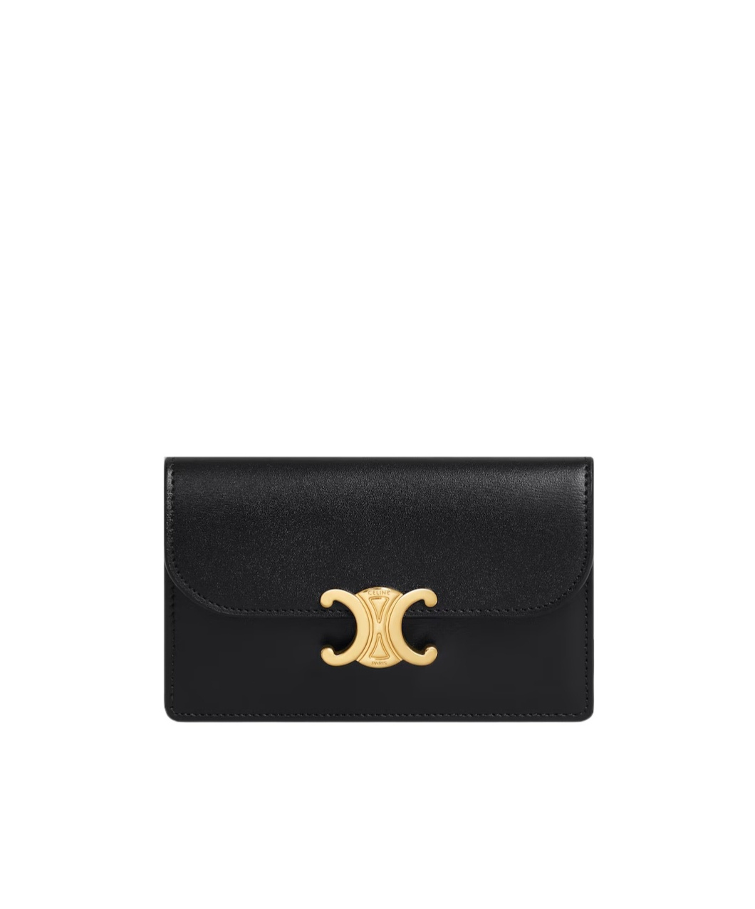 Celine Long Card Holder With Flap Triomphe  In Shiny Calfskin
