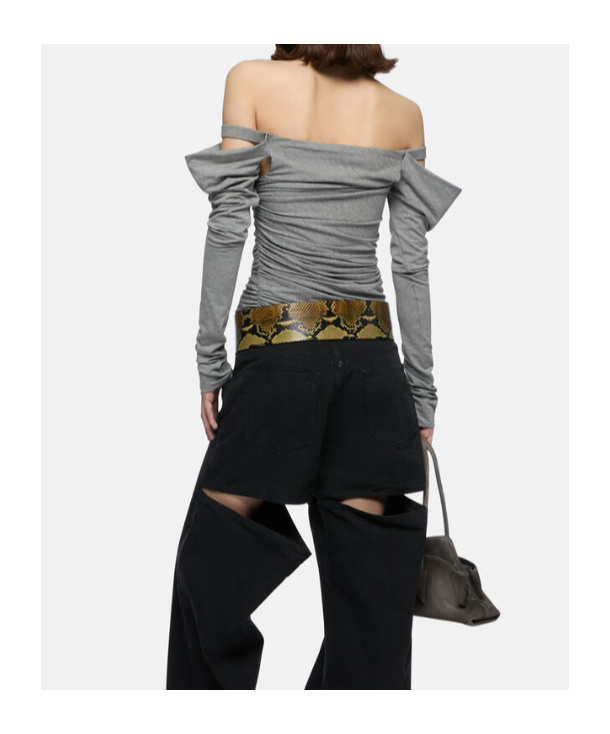 Attico Off-shoulder Draped Top In Gray
