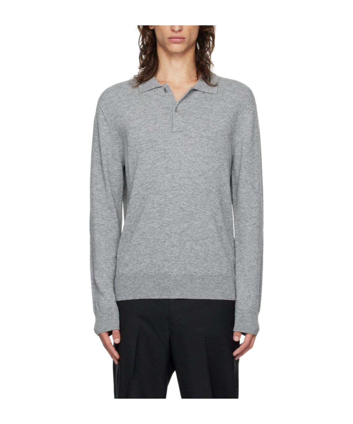 Comme Des Garçons Long-sleeved Polo Shirt In Gray