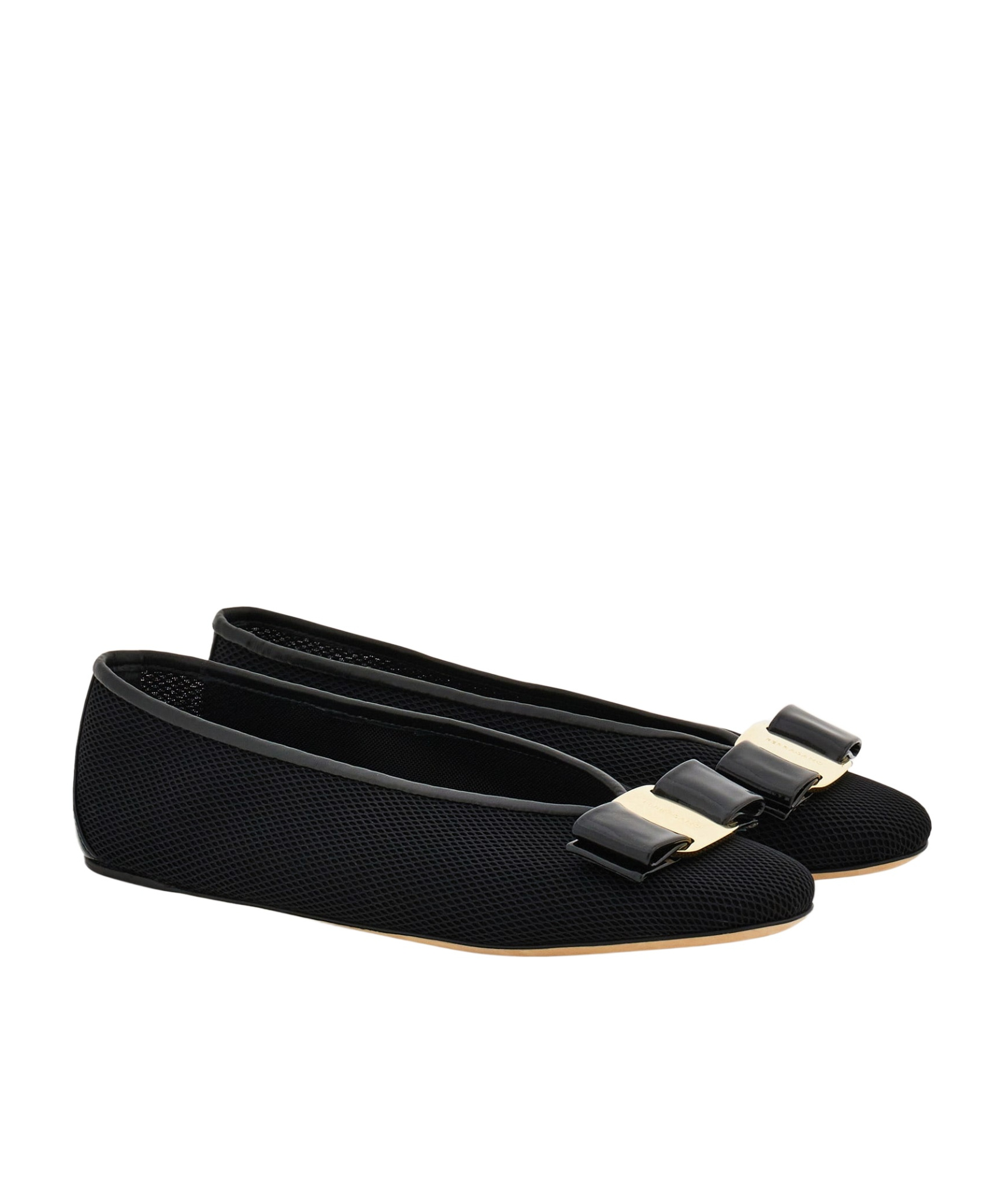 Ferragamo Vanna V Ballerinas In Velvet In Black