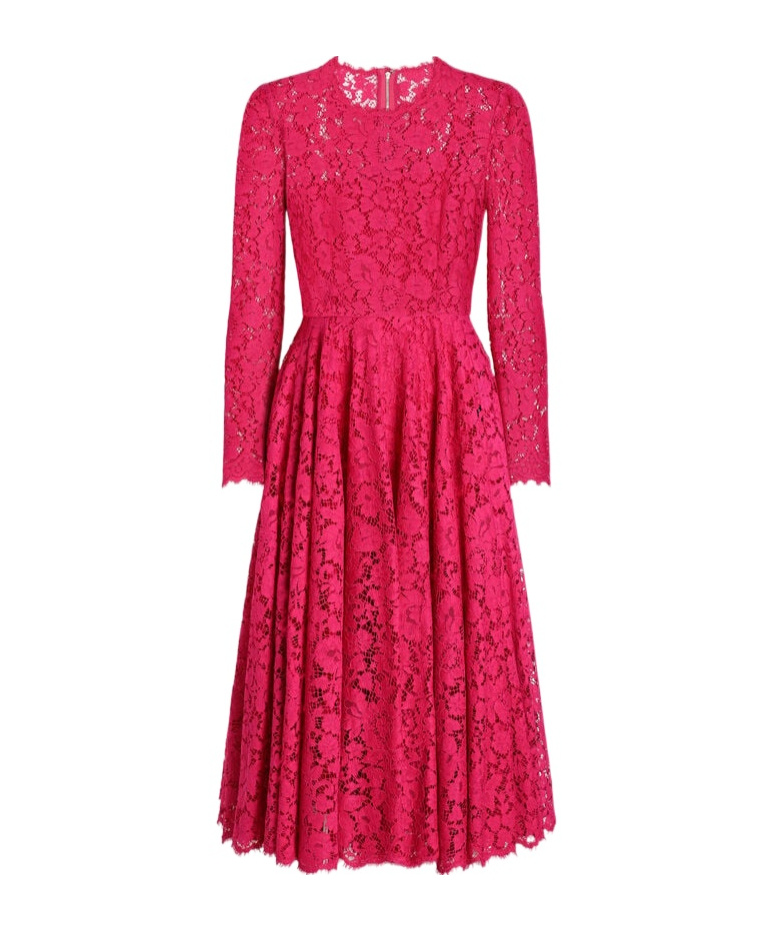 Dolce & Gabbana Calf-length Circle-skirt Dress In Cordonetto Lace In Red