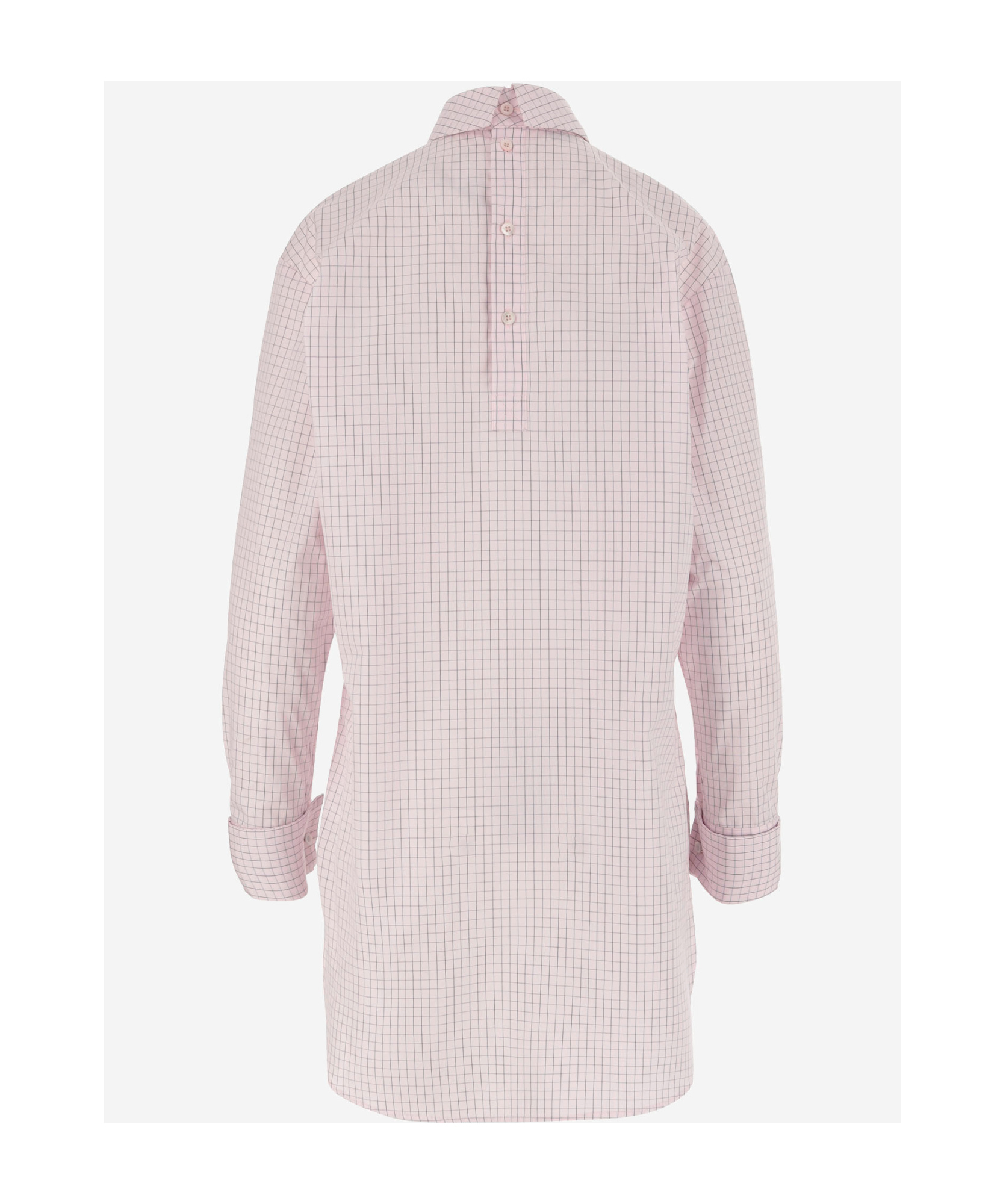 Dries Van Noten Long Cotton Shirt With Checkered Pattern In Pink