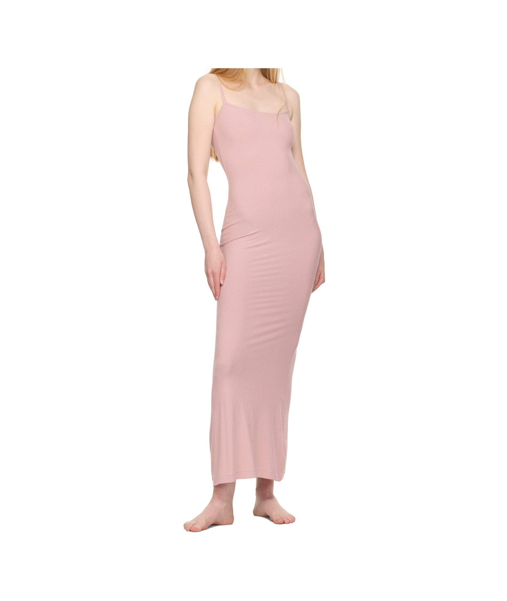 Skims Pink Soft Lounge Long Slip Maxi Dress In Pink