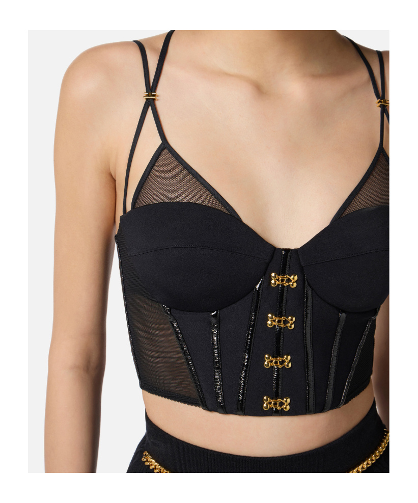 Elisabetta Franchi Top In Neoprene Con Dettagli Corsetto Nero In Black
