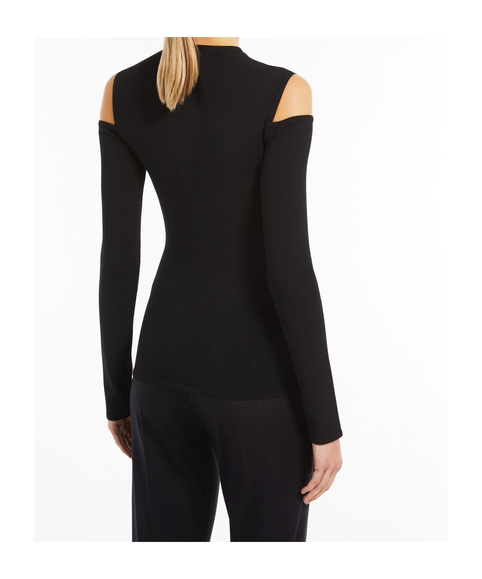 Max Mara Fitted Black Top With Shoulder Cut-outs In Black