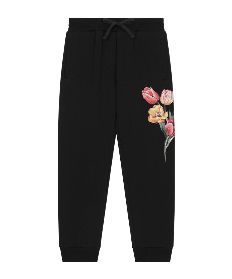Dolce & Gabbana Cotton Floral Sweatpants In Black