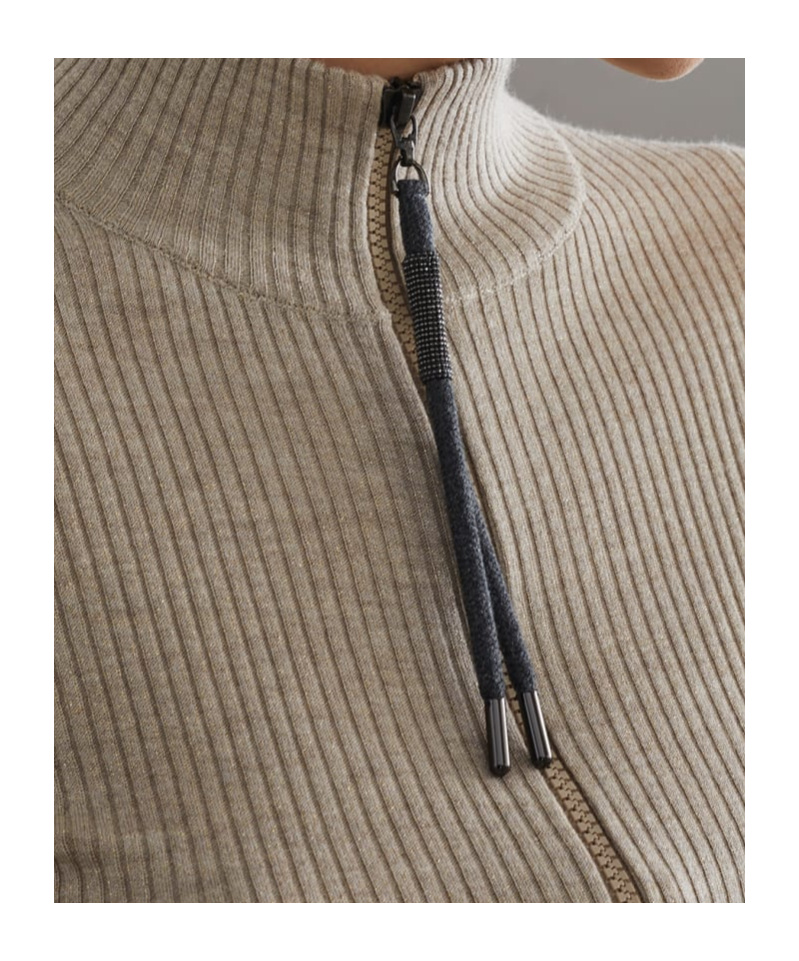 Brunello Cucinelli Cashmere-blend Zip-front Top In Nude