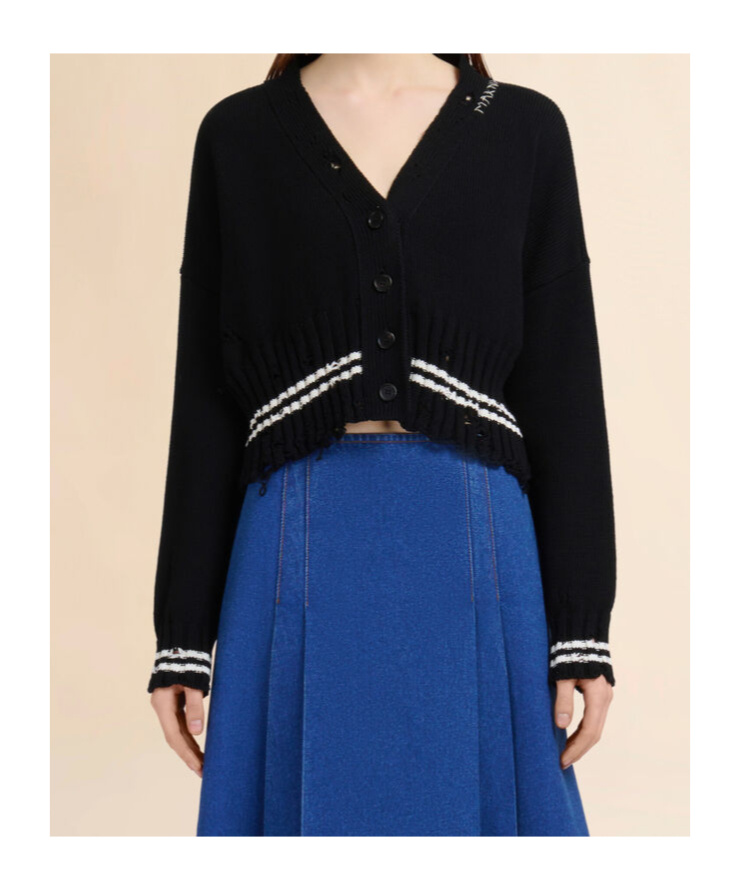 Marni Ribbed Hem Cropped Crewneck With Striped Detail