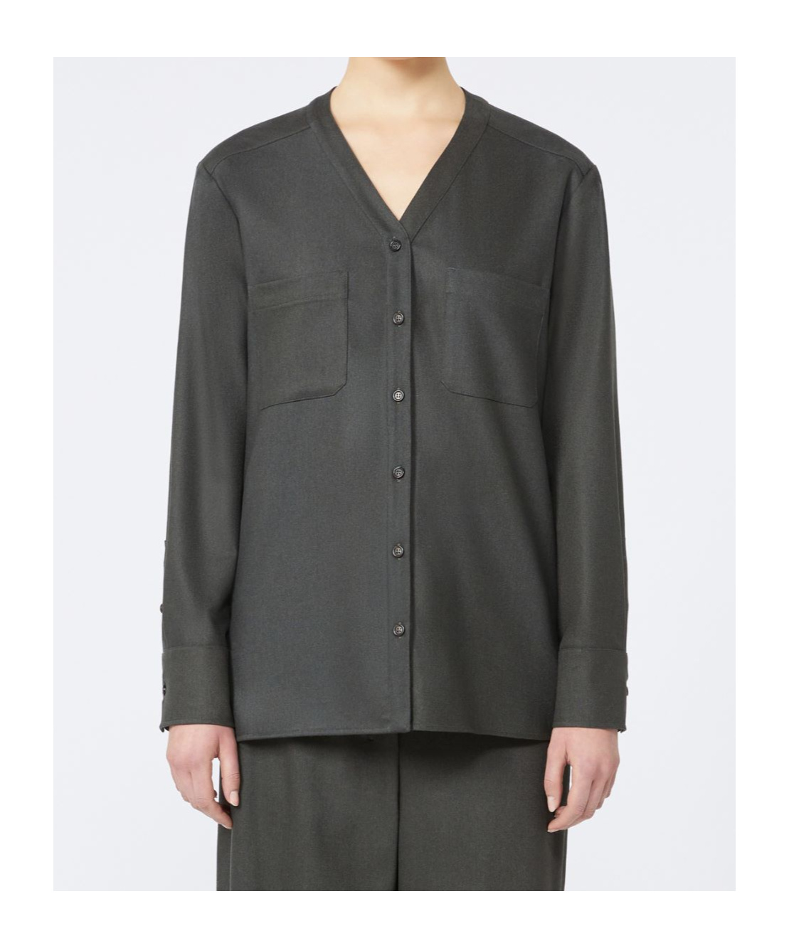 Max Mara Wool Flannel V-neck Shirt In Gray