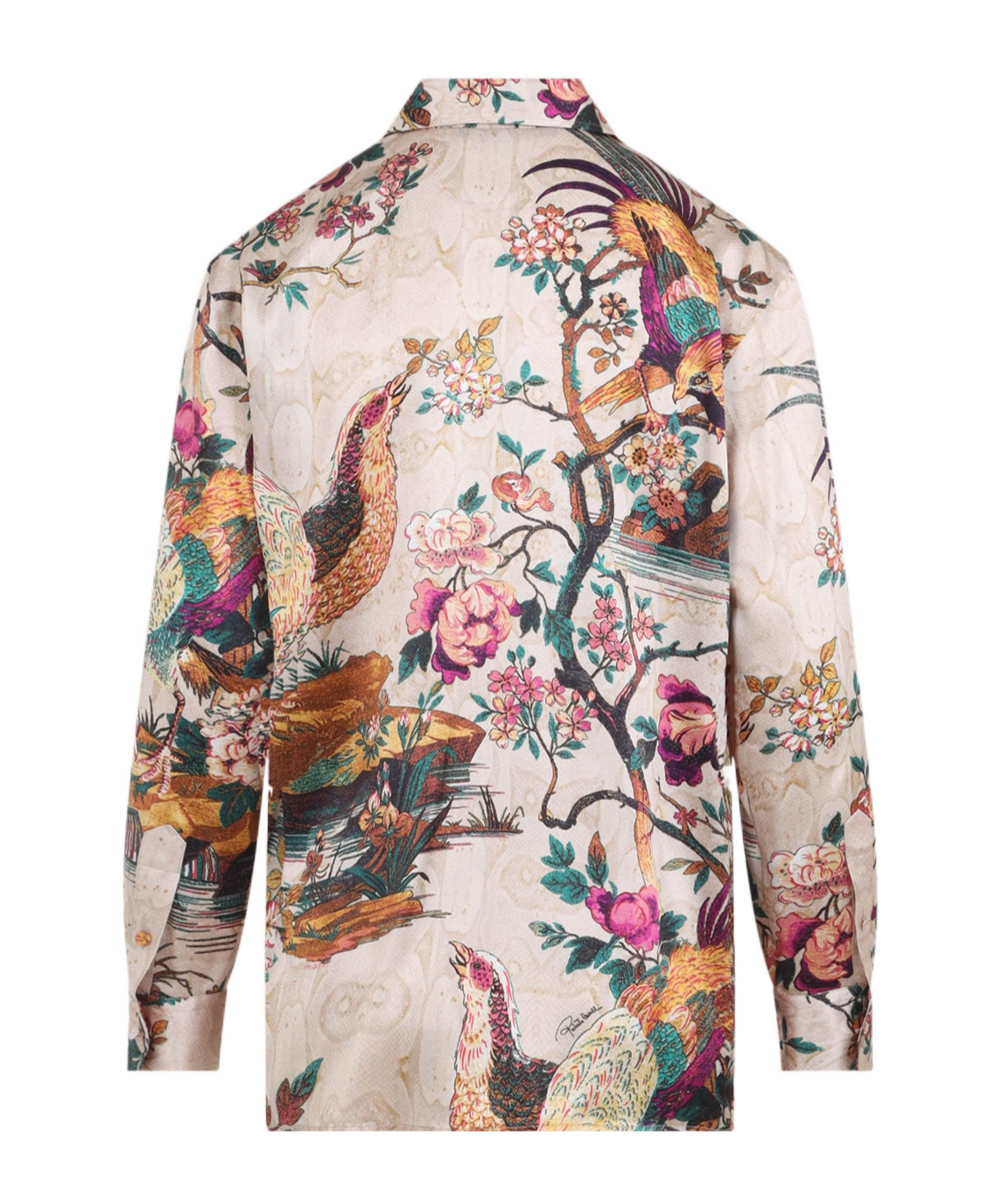 Roberto Cavalli Beige Silk Shirt With Multicolor Floral