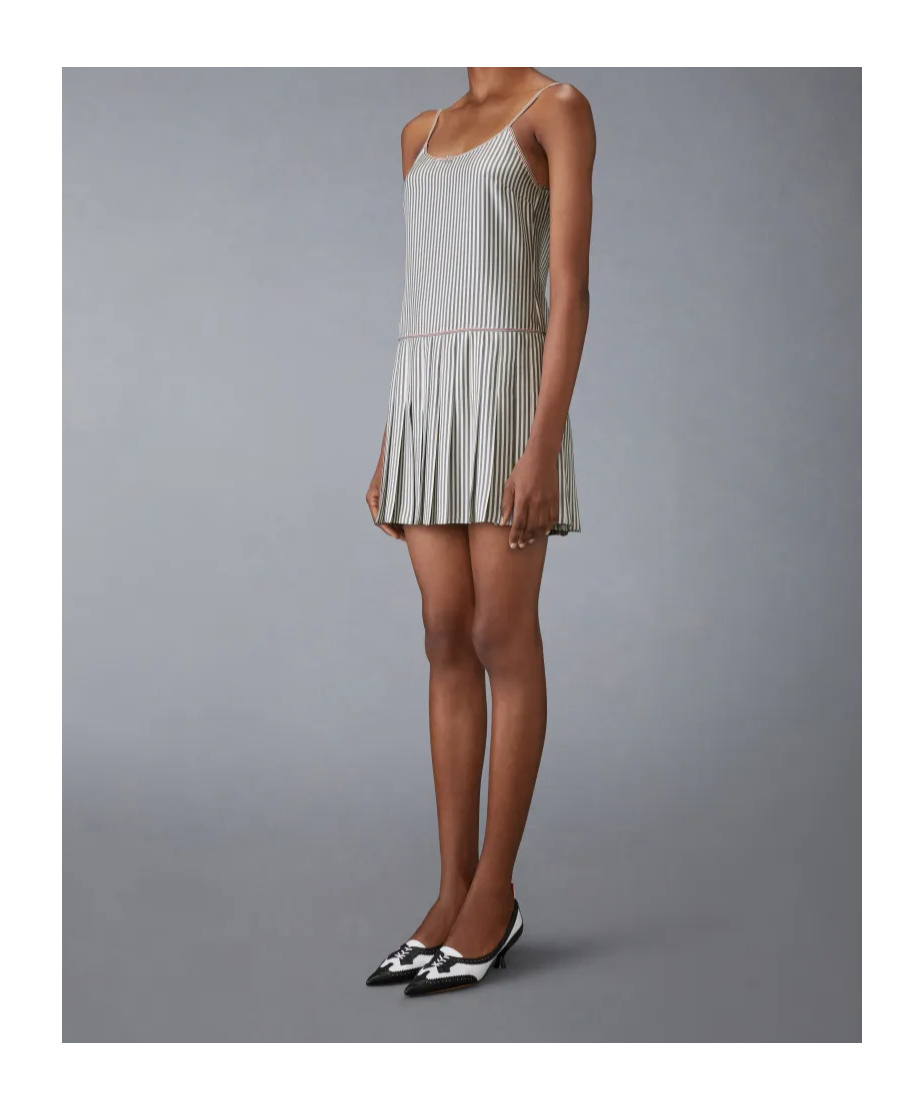 Thom Browne Striped Pleated Minidress In Gray