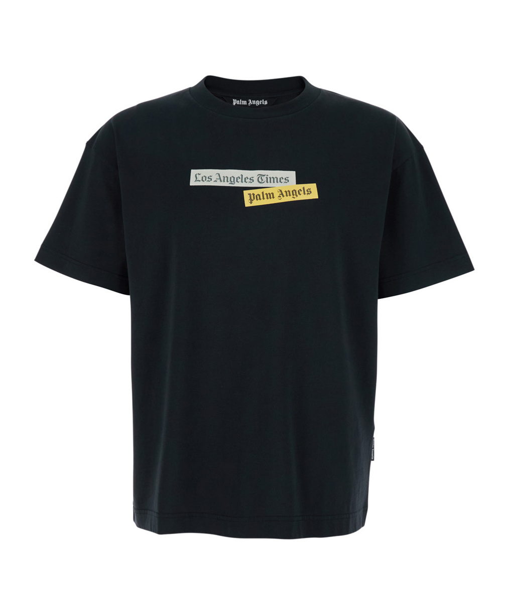 Palm Angels Paxlatimes Black Cotton T-shirt In Blue