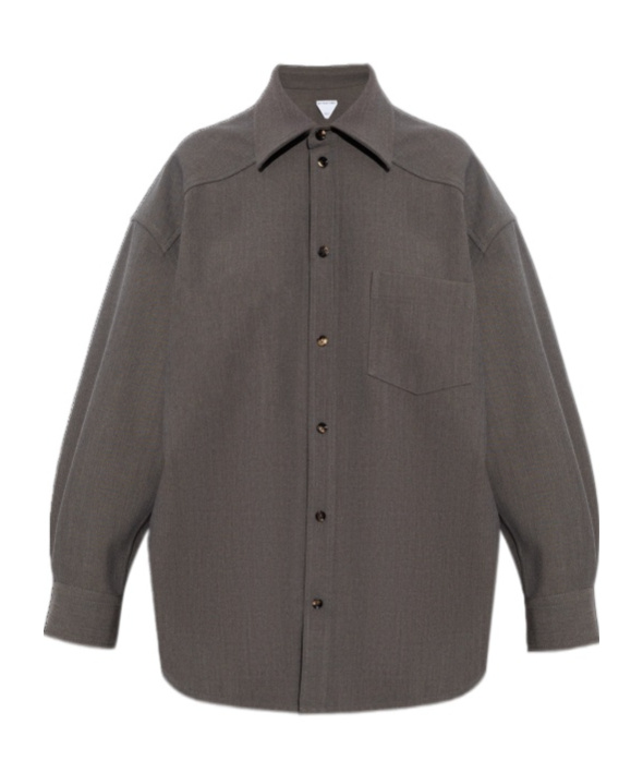 Bottega Veneta Wool-blend Buttoned Shirt In Black