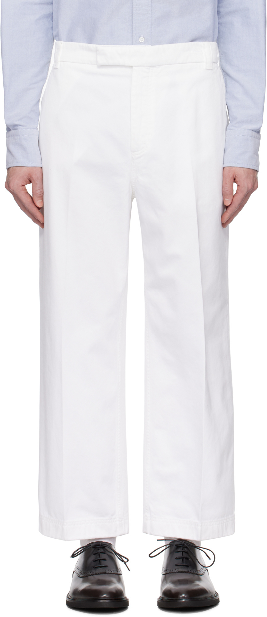 Thom Browne Cotton Trousers Straight Leg Back Pockets In White