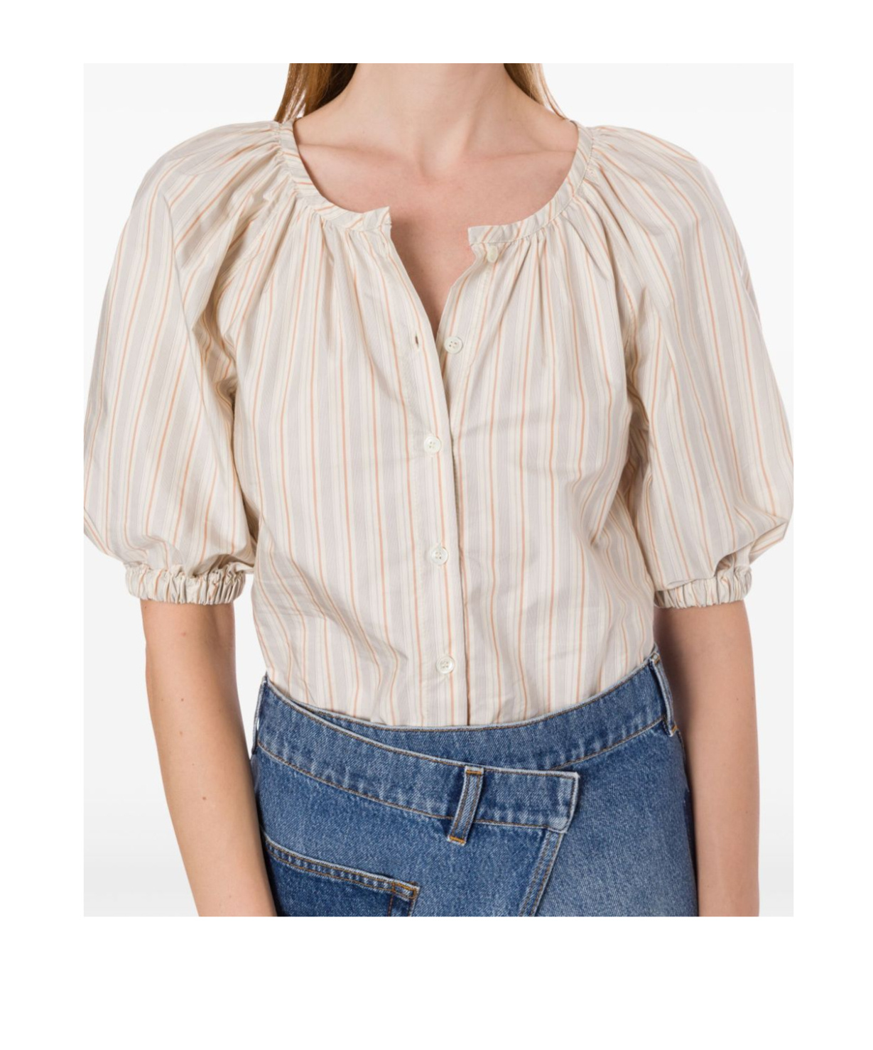 Shop Philosophy Di Lorenzo Serafini Baloon Sleeves Striped Shirt In Nude