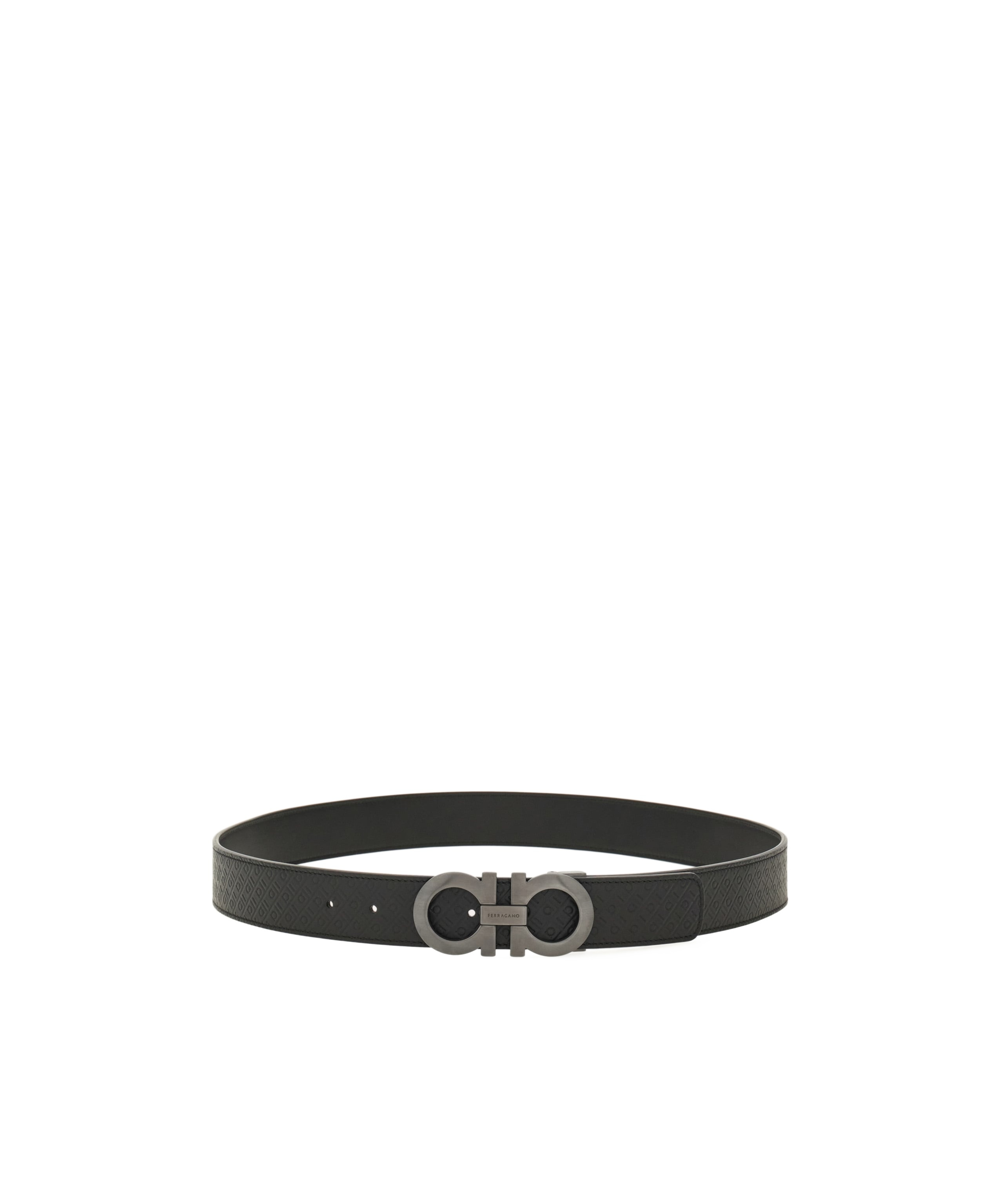 Ferragamo Salvatore Man's Bicolor Leather Belt With Logo Buckle In Black
