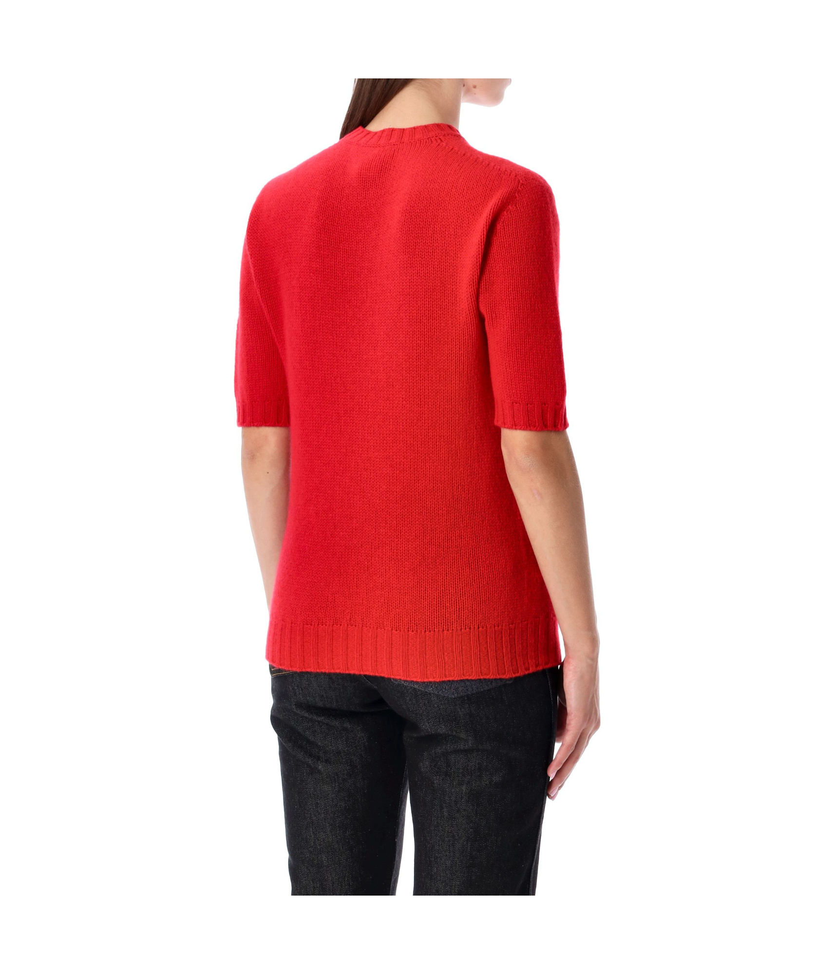 Fabiana Filippi Short-sleeved Cashmere Sweater With Ribbed Trims In Red