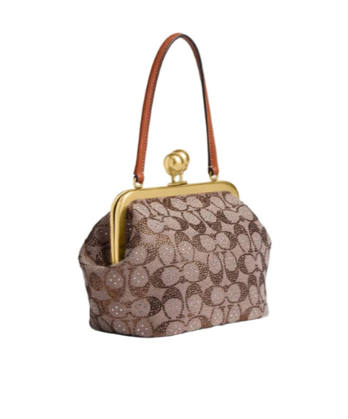 Coach Kisslock Frame Bag 16 In Crystal Signature Jacquard In Brown