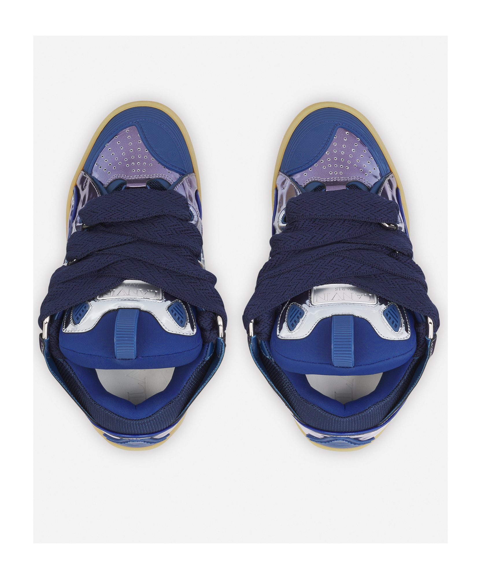 Lanvin Curb Sneakers In Metallic Leather For Women In Blue