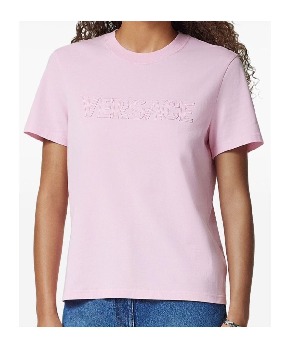 Versace Fringed Logo T-shirt For Casual Style In Purple