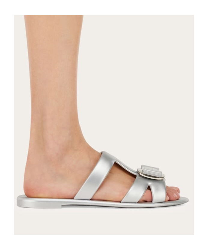 Ferragamo Slide Sandals Gold Plate In White