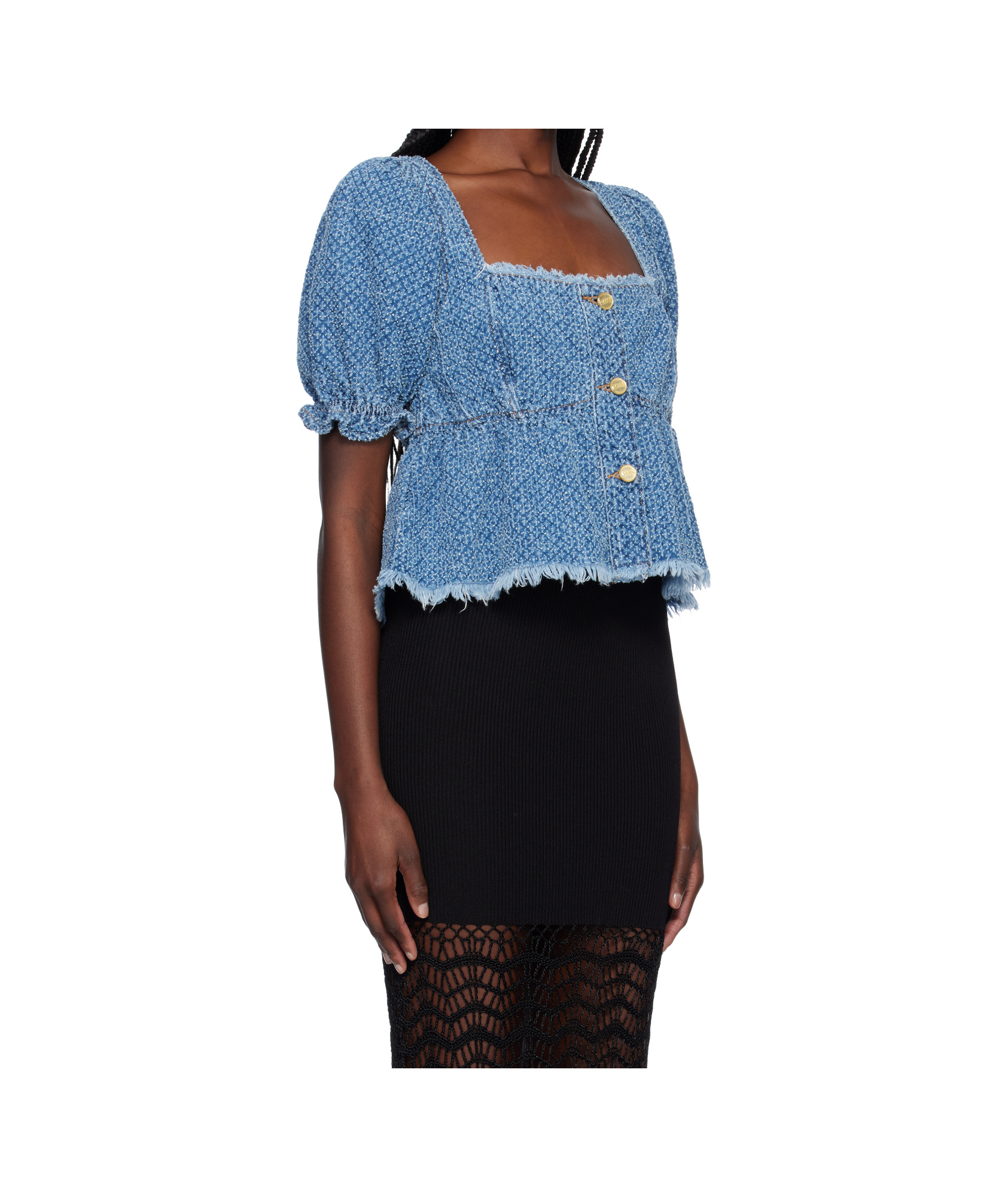 GANNI BLUE FLUFFY DENIM BLOUSE