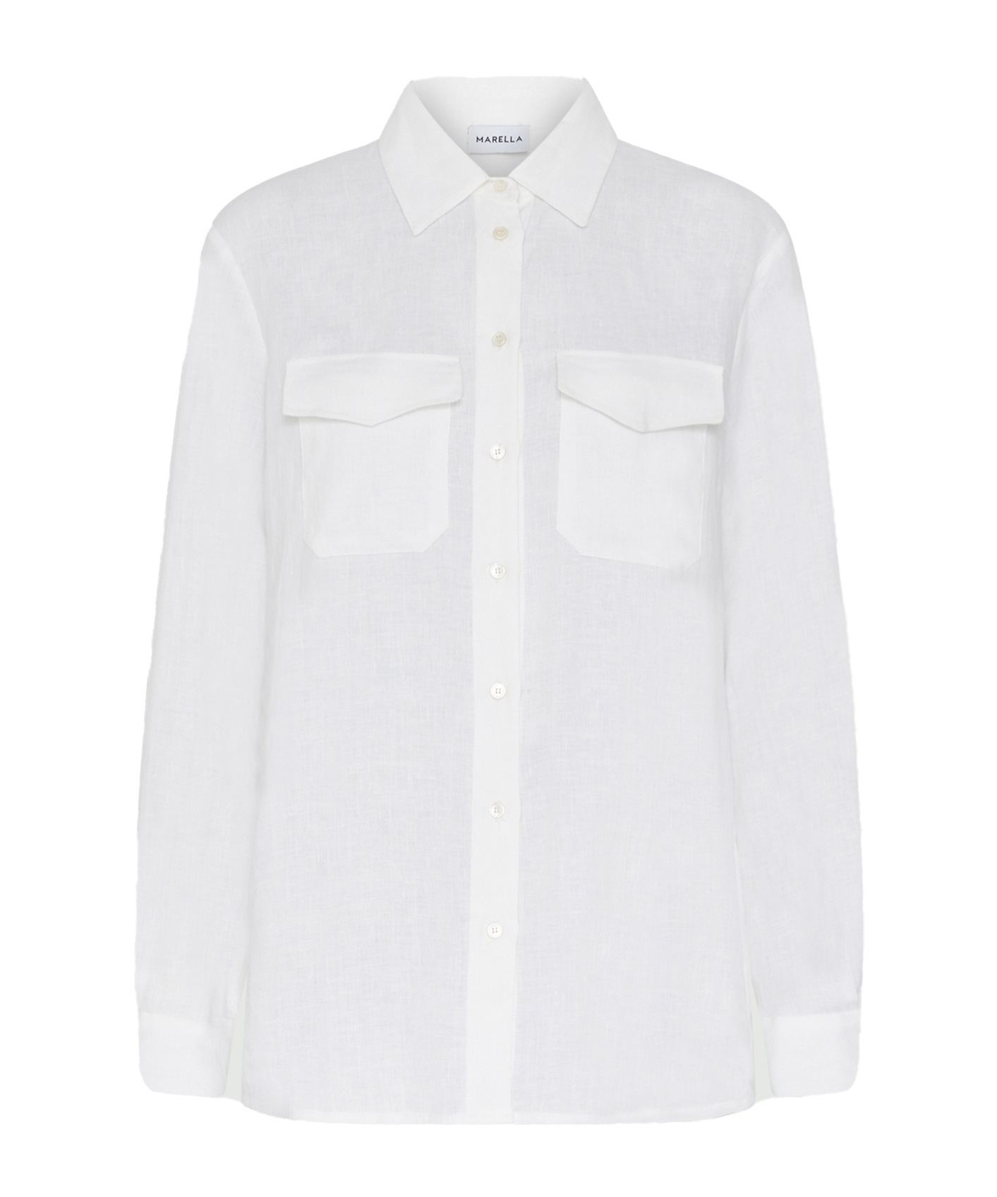 Shop Marella Long-sleeved Lapel Shirt In White