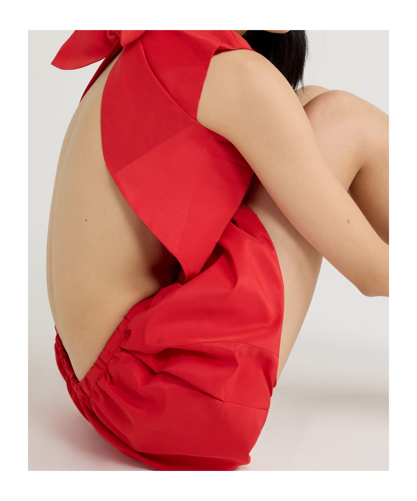 Patou Bow-detail Open-back Faille Crop Top In Red