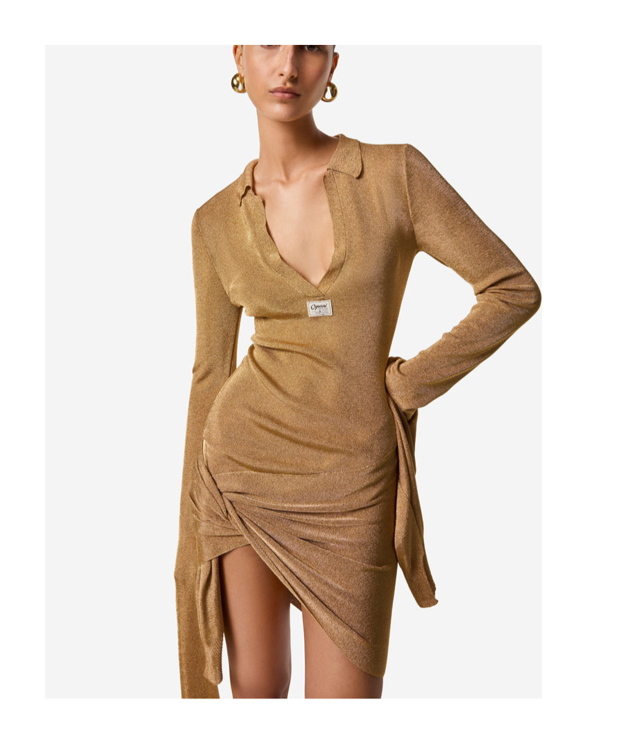 Coperni Denim Asymmetrical Flower Mini Dress In Brown
