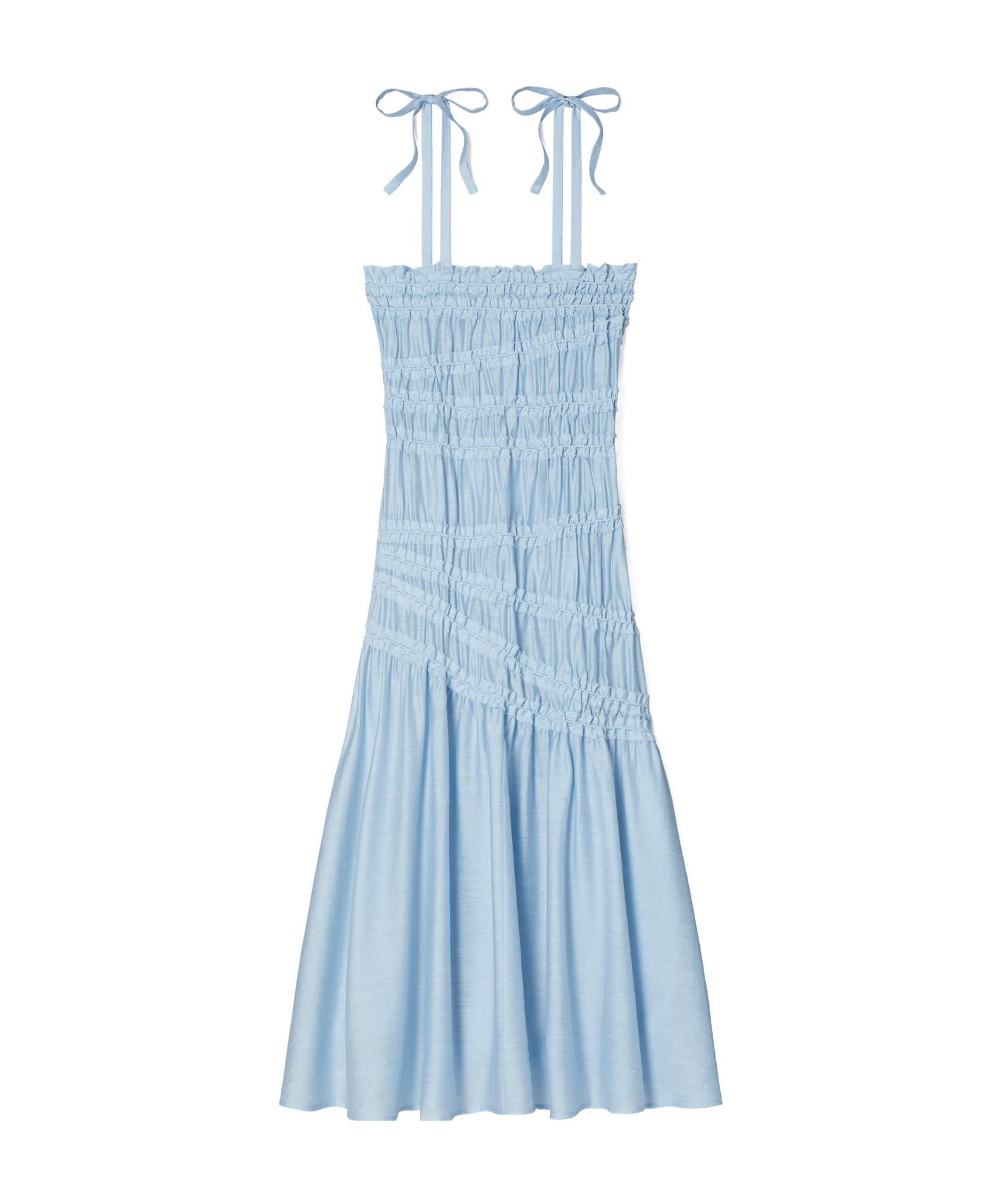 Shop Tory Burch Shirred Midi Dress In Blue