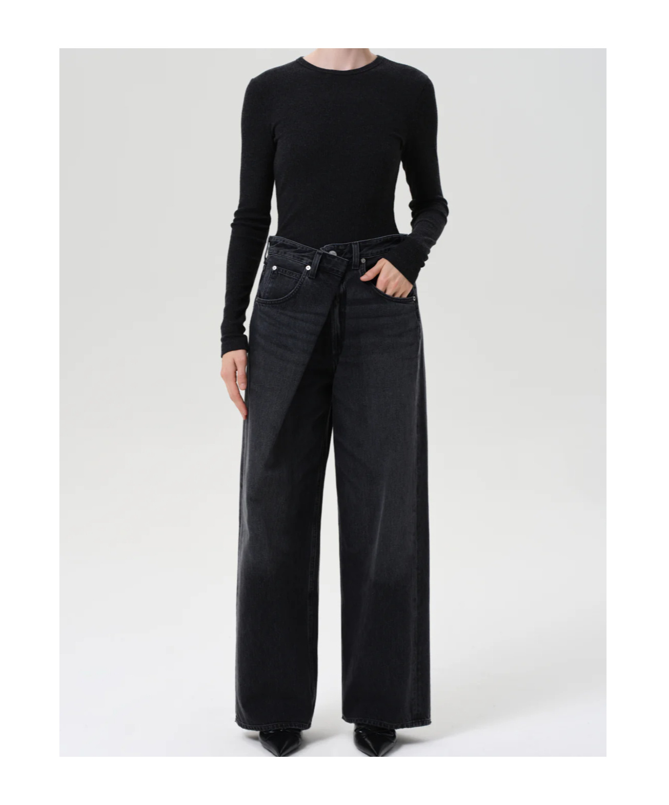 Agolde Pleated Detail Denim Trousers In Black