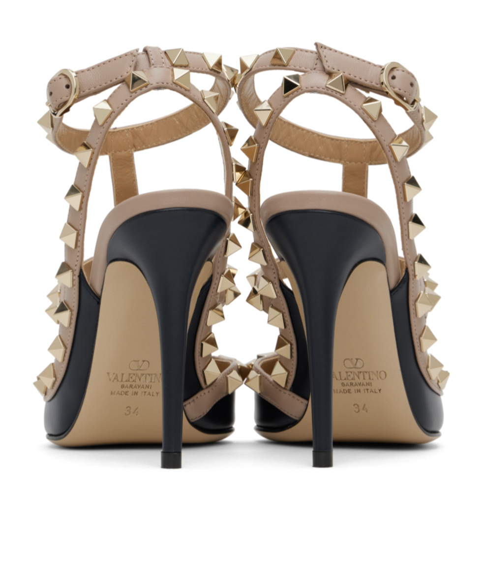 Shop Valentino Rivet Pointed High Heels In Nude