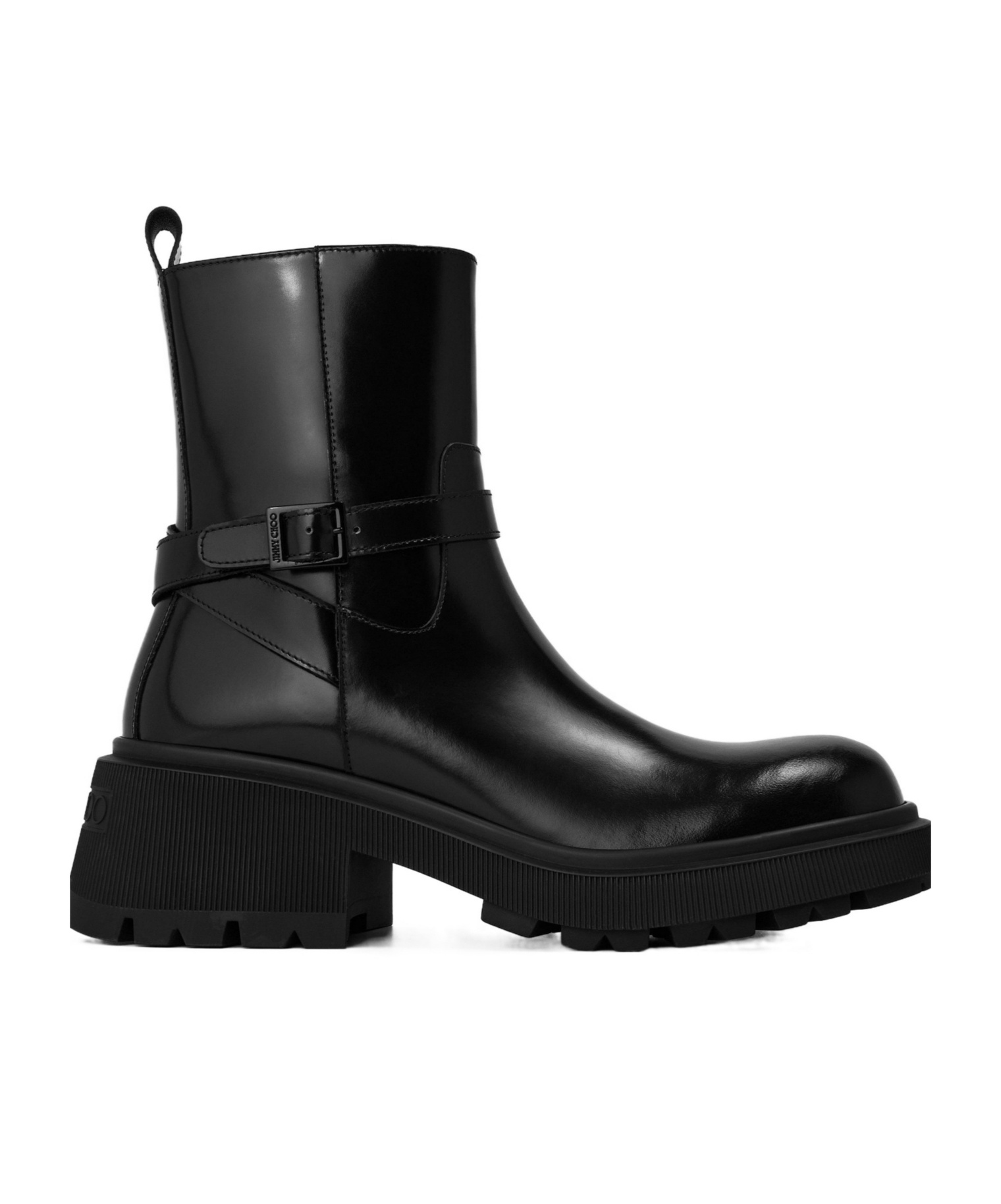 Jimmy Choo Buckle Strap Ankle Leather Boots In Black