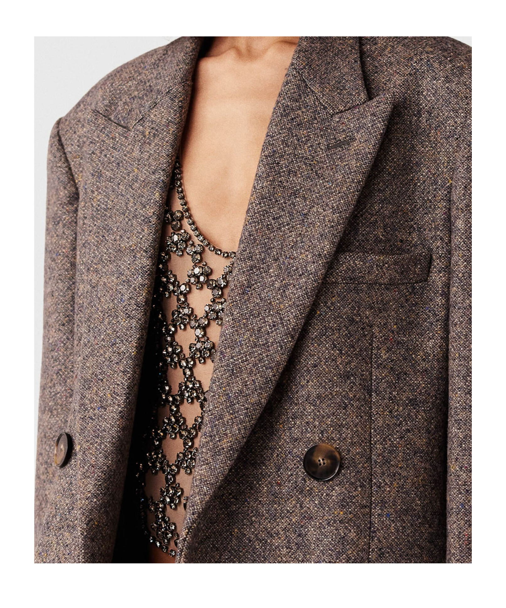 Stella Mccartney Double Breasted Tweed Long Coat In Black