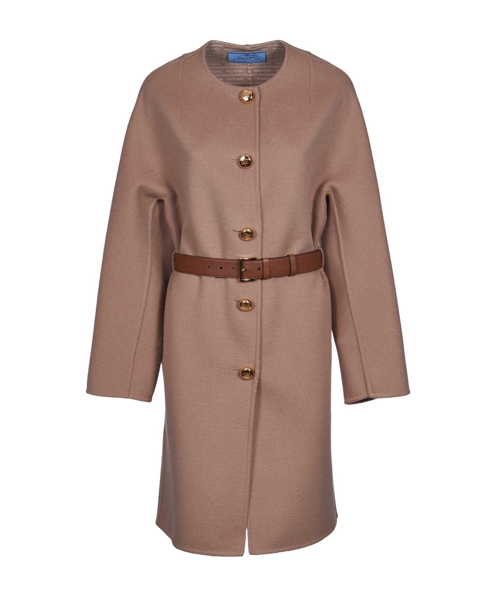 Prada Single-breasted Belted Coat In Brown