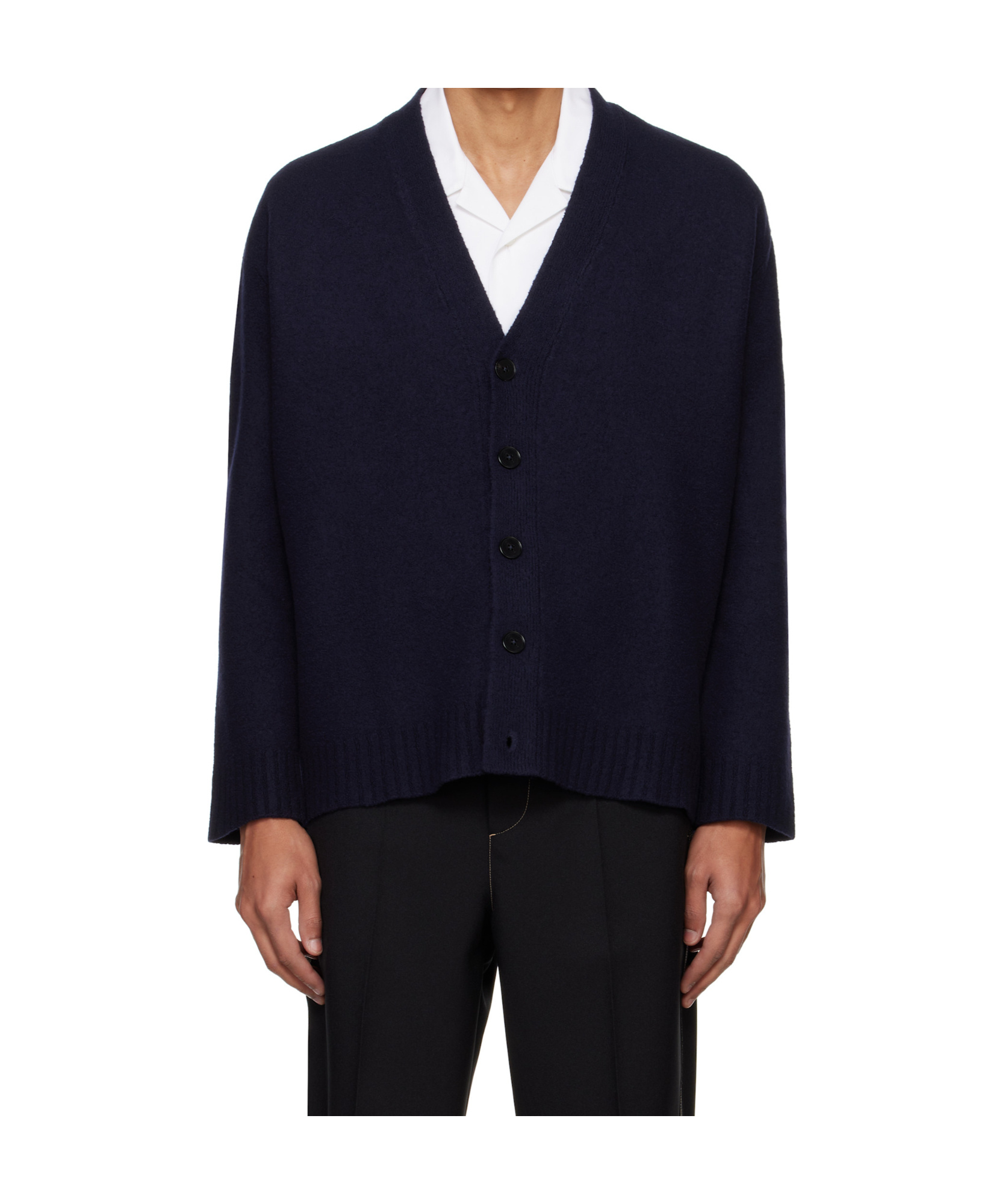Jil Sander Wool Cardigan Long Sleeves V Neckline In Black