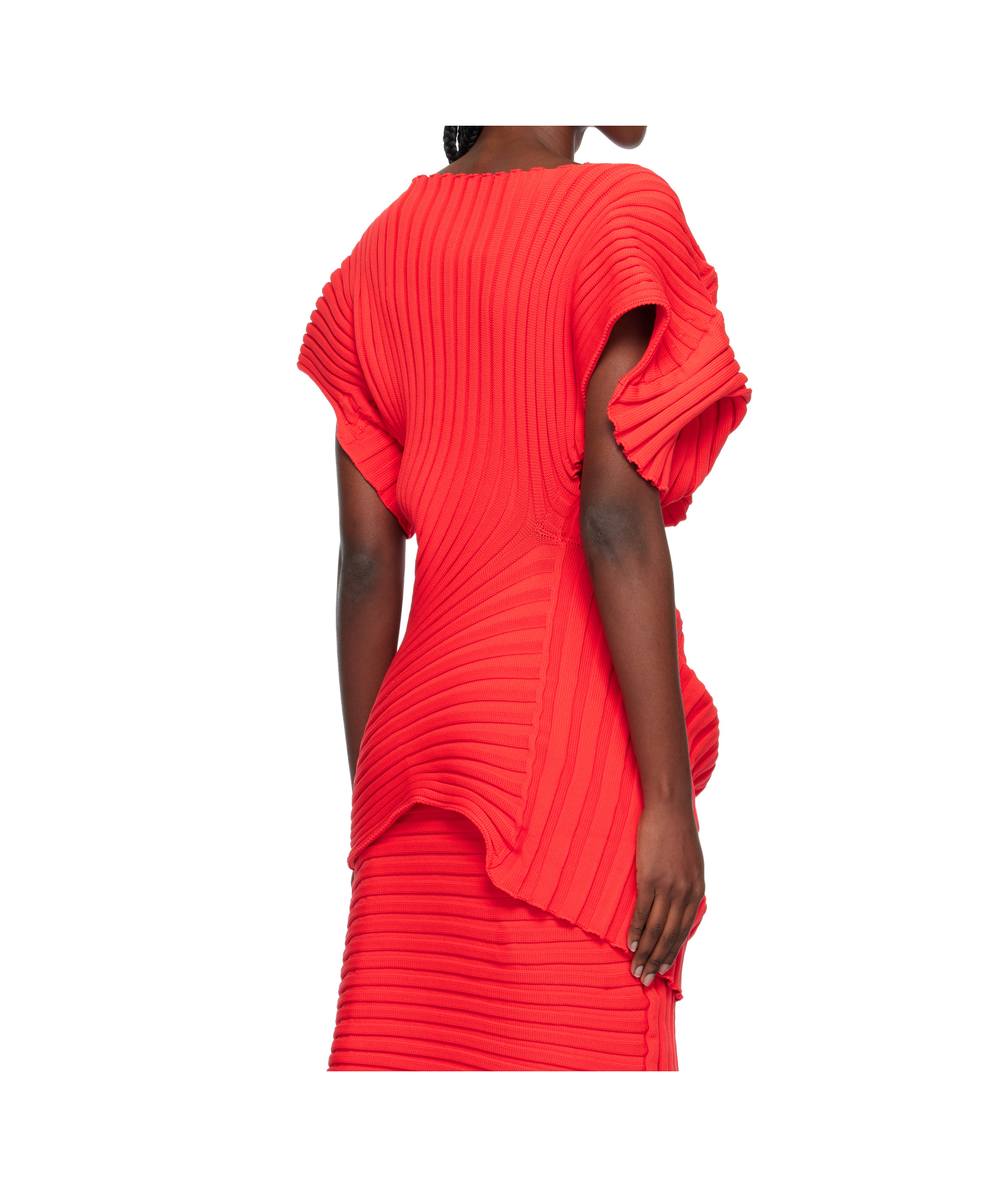 Issey Miyake Ribbed-knit Short-sleeved Top In Red