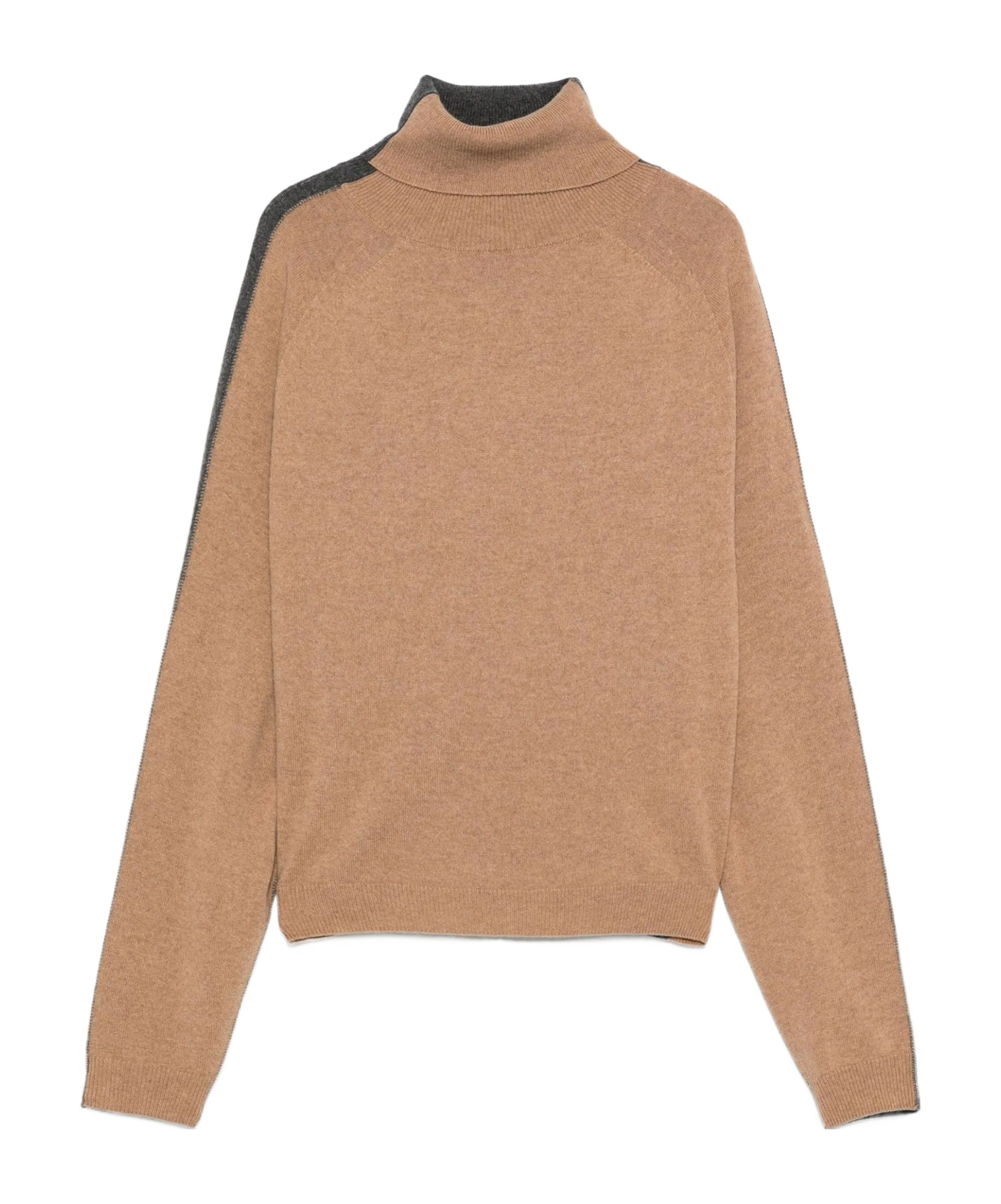 Semicouture Bi-color High Collar Knit Sweater In Wool-cashmere Blend In Brown