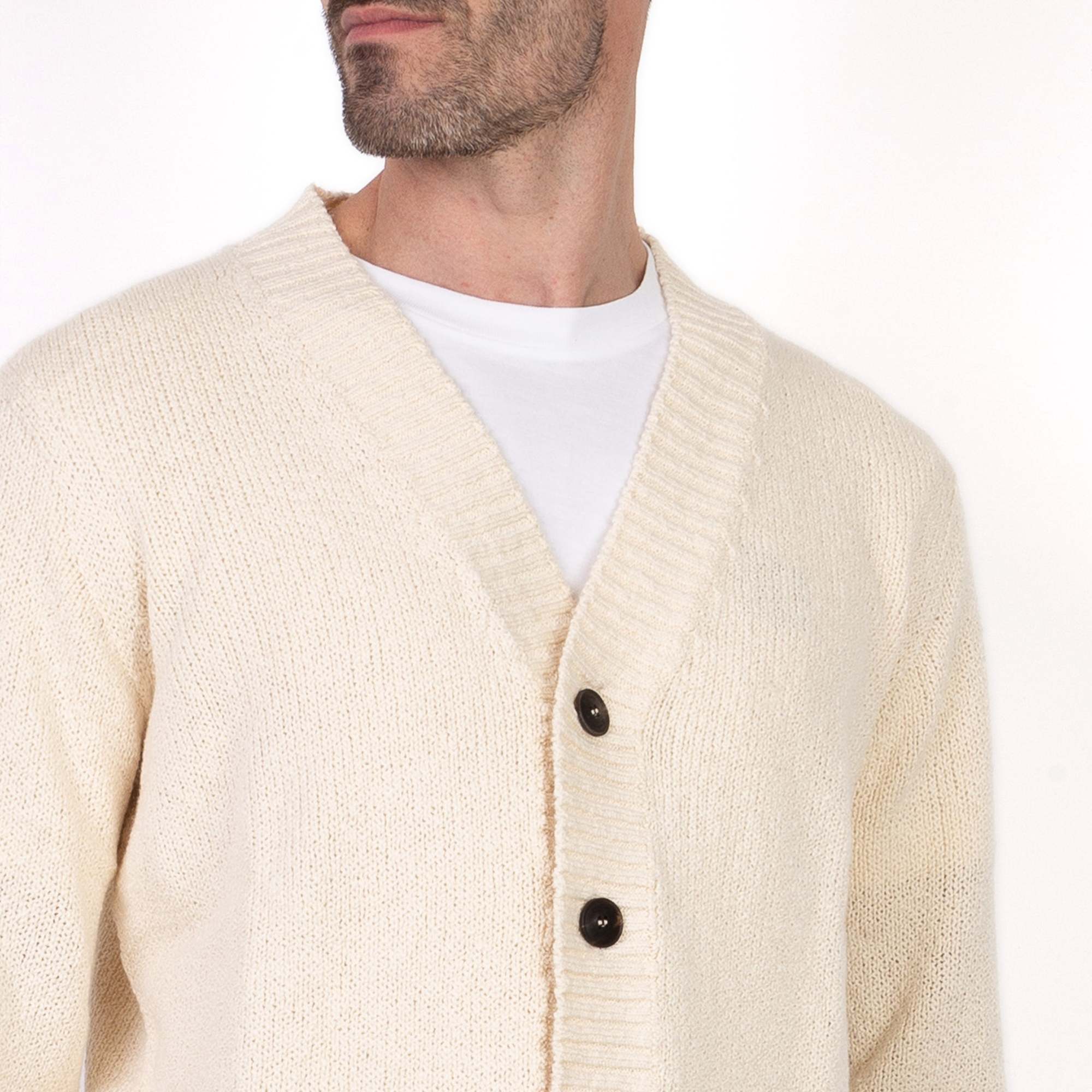 Drumohr Man Cardigan Cream Size 40 Lambswool In White