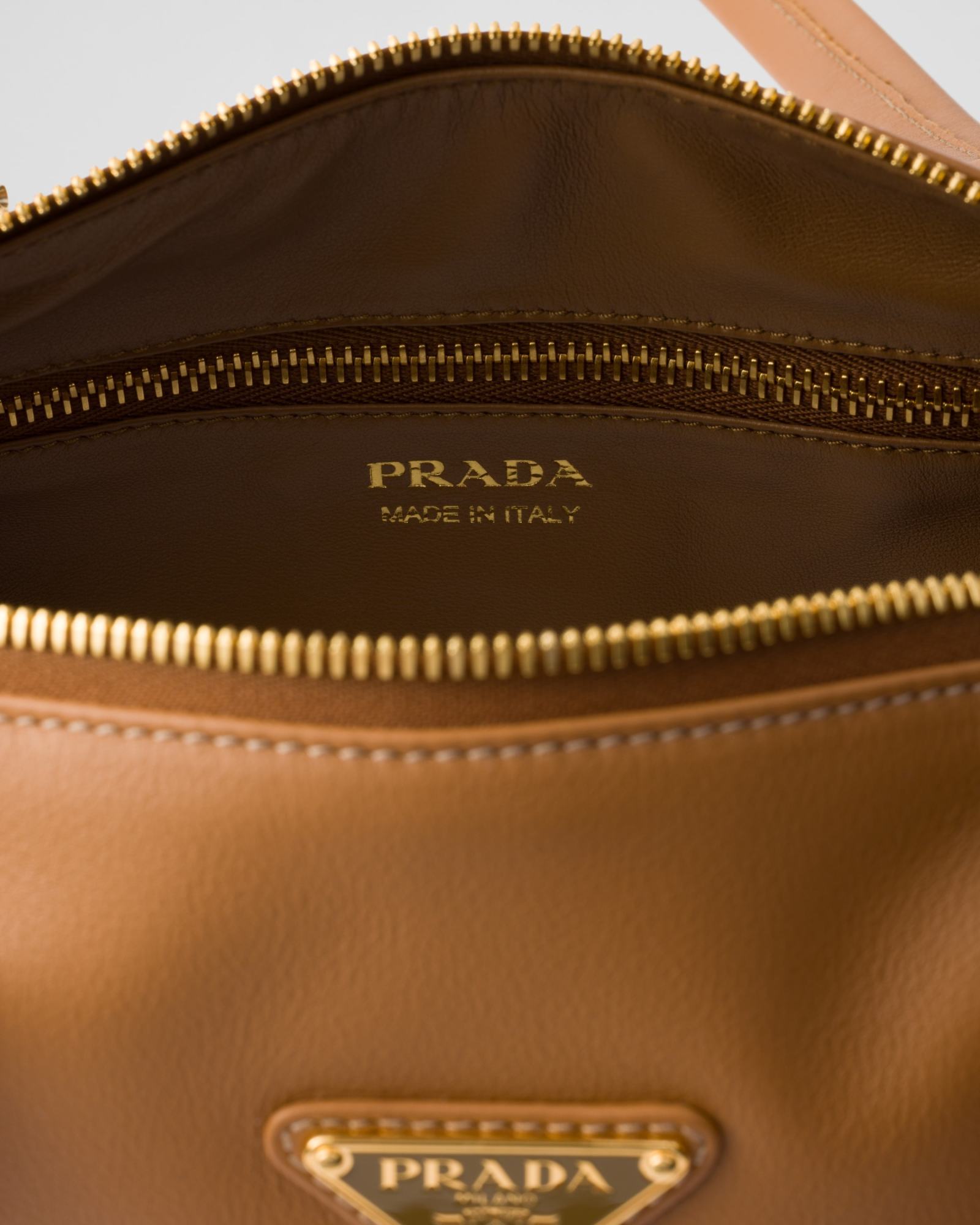 Prada Re-nylon And Leather Medium Top-handle Bag With Padlock In Brown